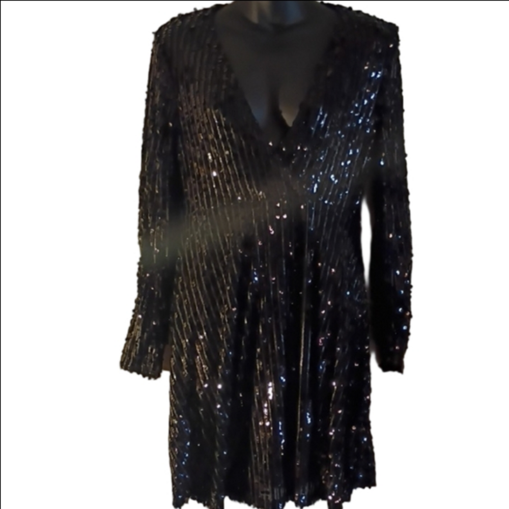 Club L London Classic Black Sequined  Dress. Size 10.